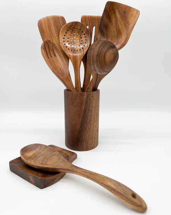 Eco-Friendly Teak Wood Kitchen Utensil Set (9-piece)